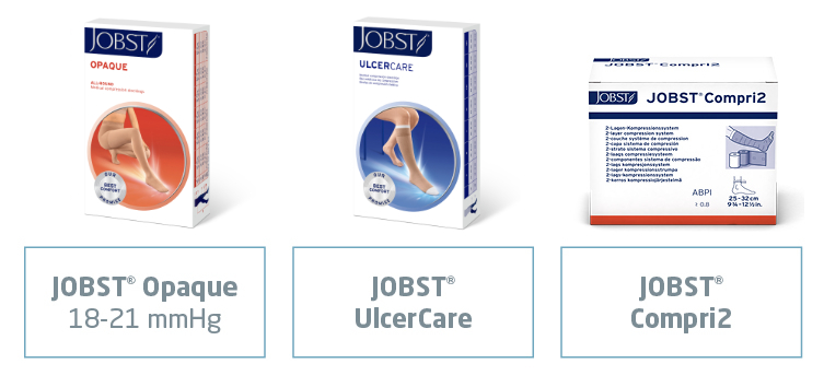 Image showing JOBST Opaque 15–20 mmHg, JOBST UlcerCare and JOBST Compri2 Image showing JOBST Opaque 15–20 mmHg, JOBST UlcerCare and JOBST Compri2